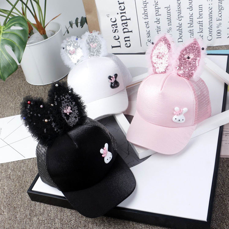 Wholesale Cotton Easter Rabbit Ears Sequined Mesh Cap